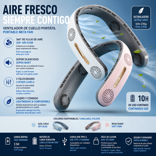 LEVARIA™ AirFlow Neck Fan – Hands-Free Cooling Fan