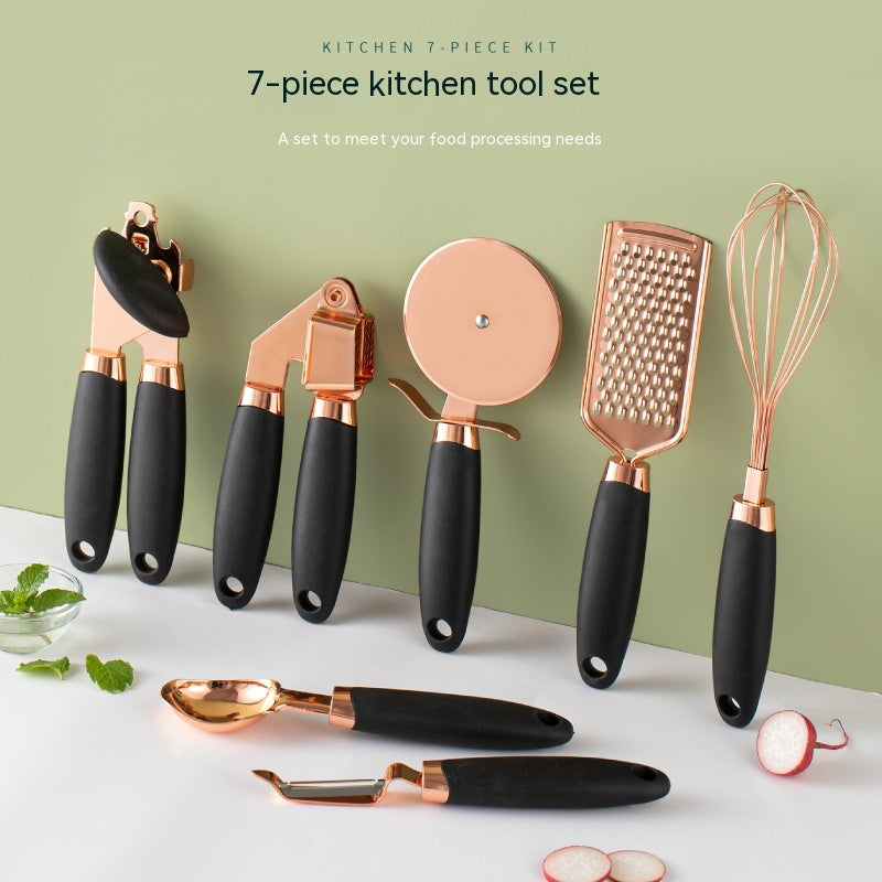 LEVARIA™ RoseGold Kitchen Luxe Set – 7PC Stainless Steel Utensils