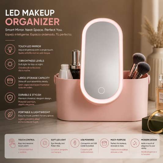 LEVARIA™ GlowCase Mirror – LED Makeup Storage Box