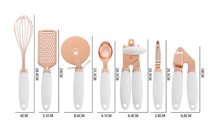LEVARIA™ RoseGold Kitchen Luxe Set – 7PC Stainless Steel Utensils