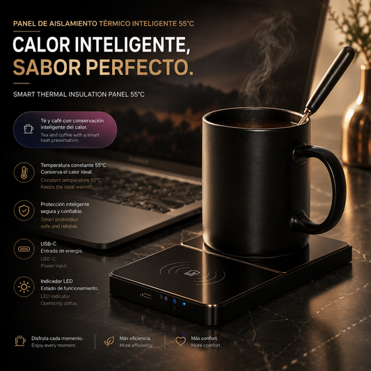 LEVARIA™ WarmCharge Pad – Smart Mug Warmer & Wireless Charger 2 in 1