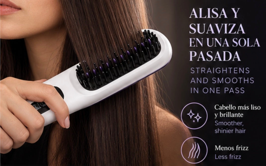 2 In 1 Straight Hair Comb Wireless Hair Straightener Brush Hair Fast Heating Portable Hot Curler USB Charging