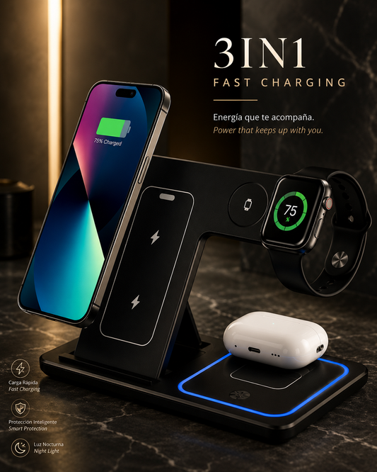LEVARIA™ TrioCharge Pro – 3 In 1 Wireless Charging Station