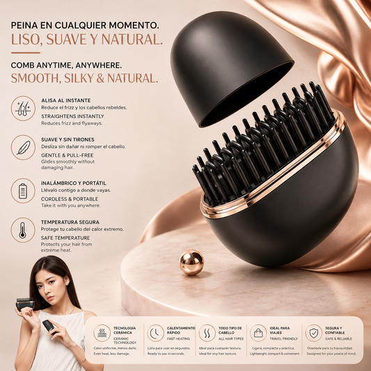 LEVARIA™ Cordless Hair Straightening Brush with Rechargeable Battery – Anti-Frizz, Fast Heating, and 3 Temperature Levels