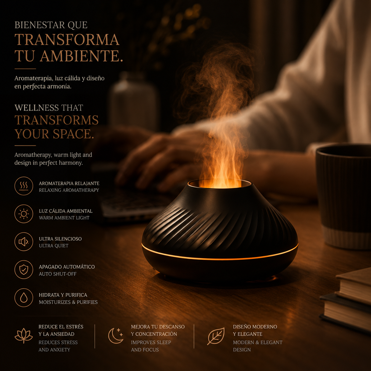 LEVARIA™ - VolcanoMist™ Diffuser – Humidificador & Difusor Aromático LED