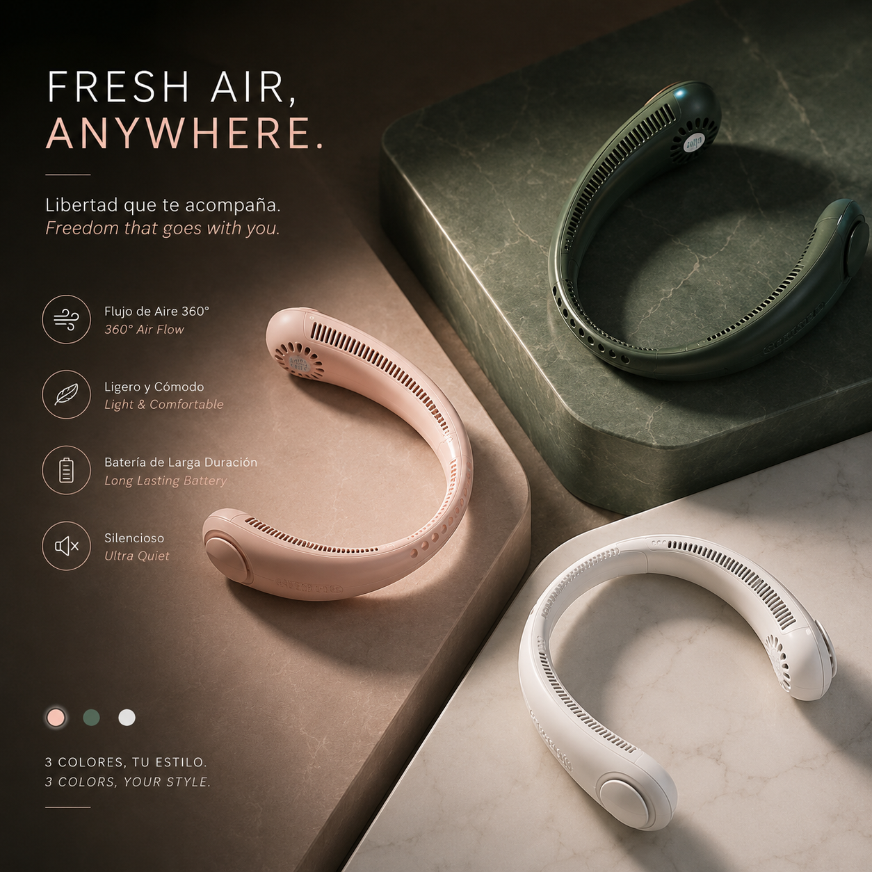 LEVARIA™ AeroBreeze Flex – Hands-Free Neck Fan