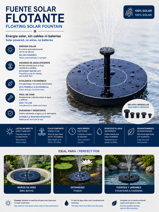 LEVARIA™ SolarFlow Fountain Pump – Solar Pump for Garden Fountain with 4 Nozzles