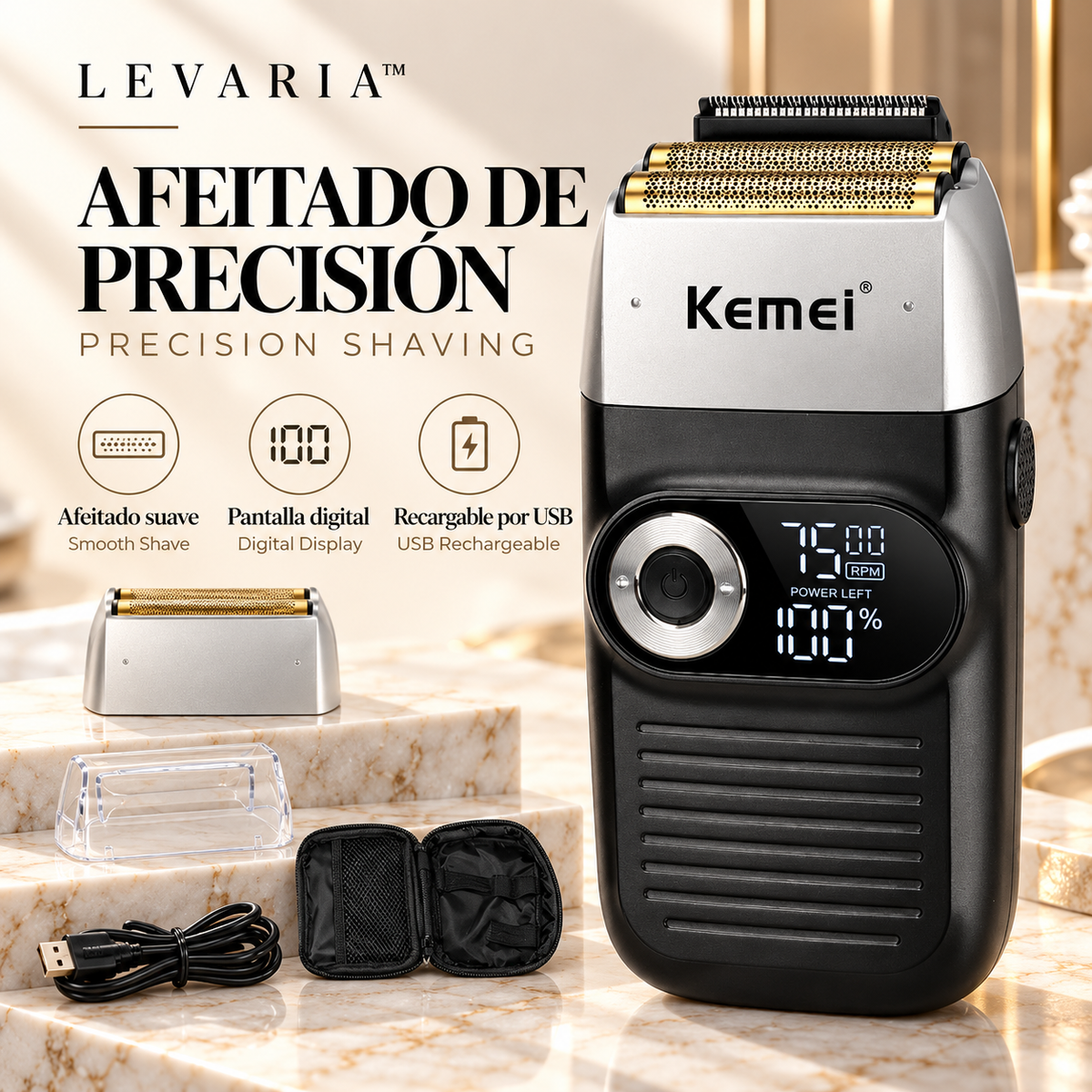 Large Capacity Lithium Battery LCD Display Two-In-One Stainless Steel Blade Shaver