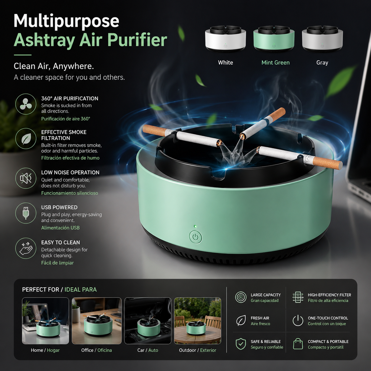LEVARIA™ PureAir Ashtray – Smart Smoke Purifier Ashtray