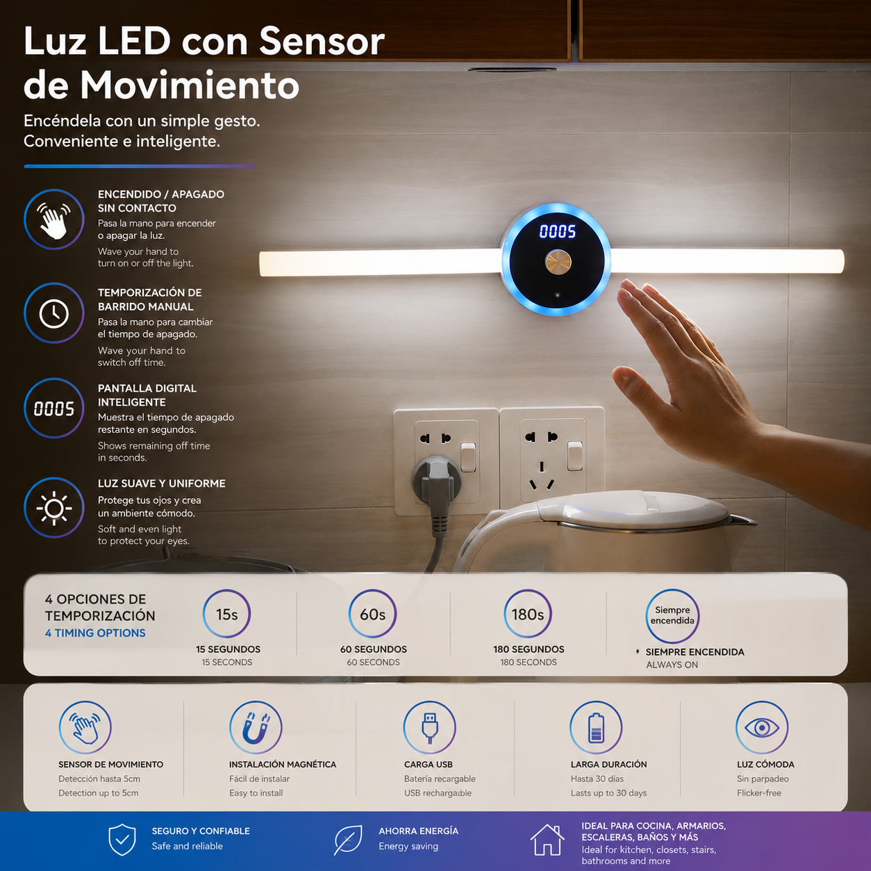 LEVARIA™ SmartGlow Cabinet Light – Motion Sensor LED Lamp