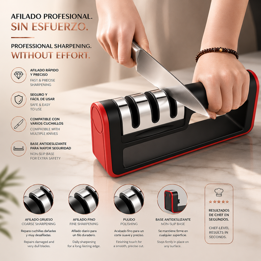 LEVARIA™ Afilador profesional de cuchillos, filo extra fino, para cortes sin dificultades