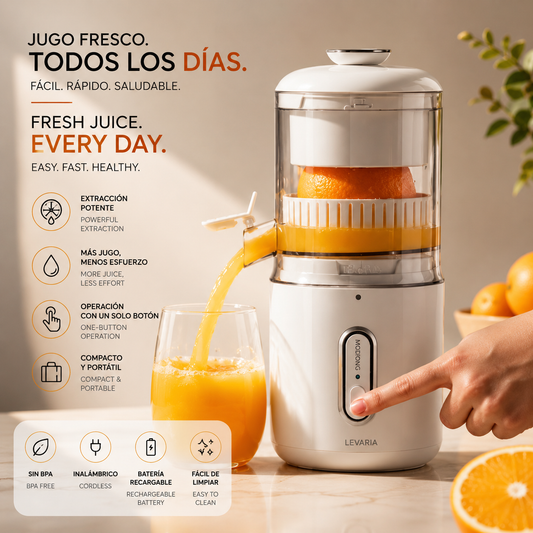 LEVARIA™ Exprimidor Eléctrico Portátil Recargable USB-C – Extractor Automático de Jugos, exprime en segundo!!!