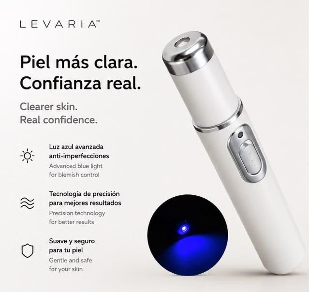 LEVARIA™ Pluma Antiacné con Luz Azul — Elimina Imperfecciones y Repara tu Piel Rápidamente