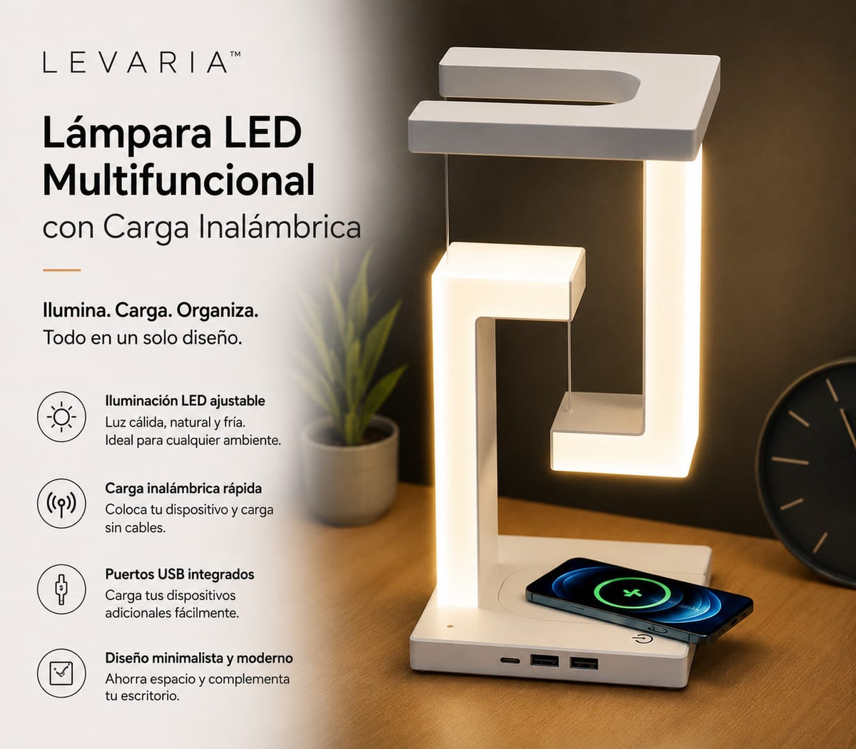 LEVARIA™ 3-in-1 Floating LED Lamp with Wireless Charging | Light, Decorate and Charge your Smartphone