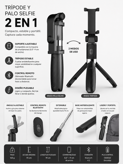LEVARIA™ Compatible with iPhone. Selfie Tripod