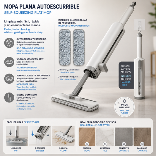 LEVARIA™ MiniMop Flex – Self-Squeeze Portable Flat Mop