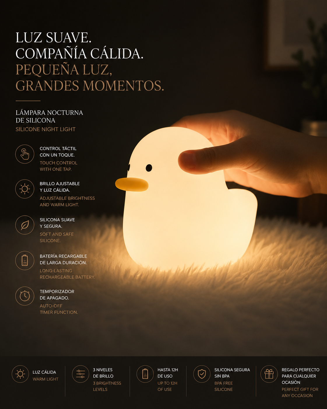 LEVARIA™ DuckGlow Night Lamp – Cute Silicone Night Light