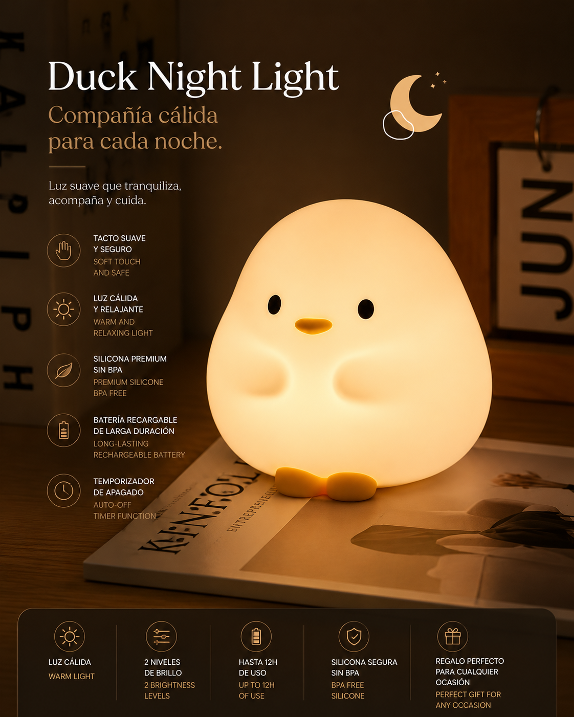 LEVARIA™ Lámpara Patito LED Táctil | Luz Nocturna Recargable Súper Tierna y Relajante