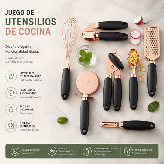 LEVARIA™ RoseGold Kitchen Luxe Set – 7PC Stainless Steel Utensils