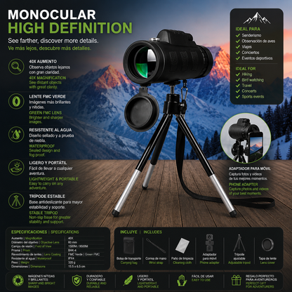 LEVARIA™ 40x60 HD Monocular | Powerful Zoom with Tripod + Cell Phone Holder