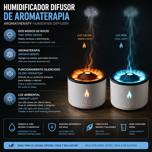 LEVARIA™ FlameMist Aroma Diffuser – Ultrasonic Humidifier with Flame Effect + Aromatherapy