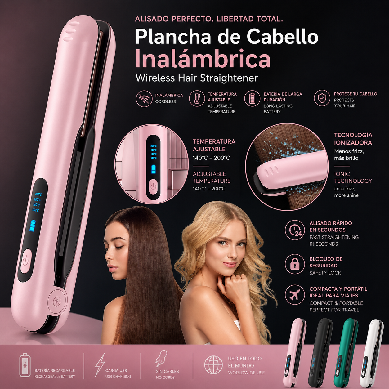 LEVARIA™ SilkWave Air Styler – Wireless Hair Straightener & Curler