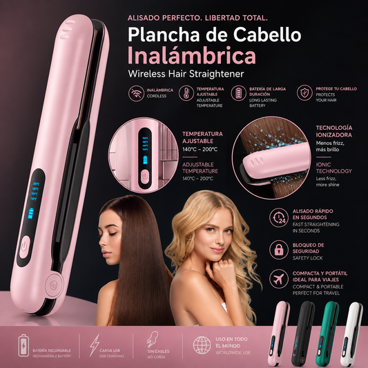 Wireless Hair Straightener Flat Iron Mini 2-in-1 USB 5000mAh Max 200 Degree Portable Cordless Curler 4 Levels Dry and Wet Use