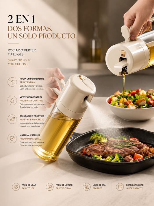 LEVARIA™ 2 en 1, botella de aceite de cocina, spray y dispensador de aceite