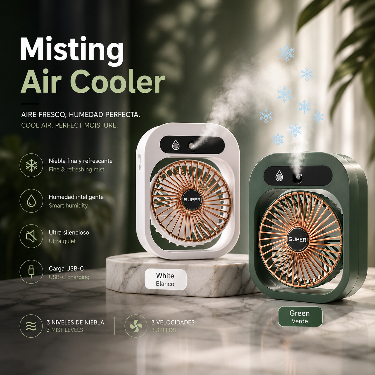 LEVARIA™ Mini Portable USB Air Conditioner | Fan with Spray + 3 Speeds