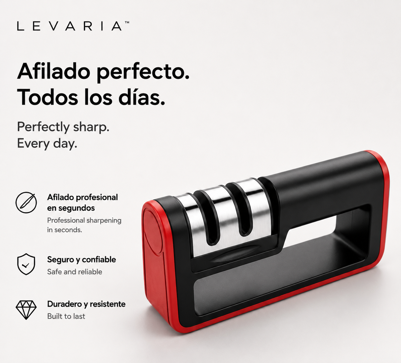 LEVARIA™ Afilador profesional de cuchillos, filo extra fino, para cortes sin dificultades